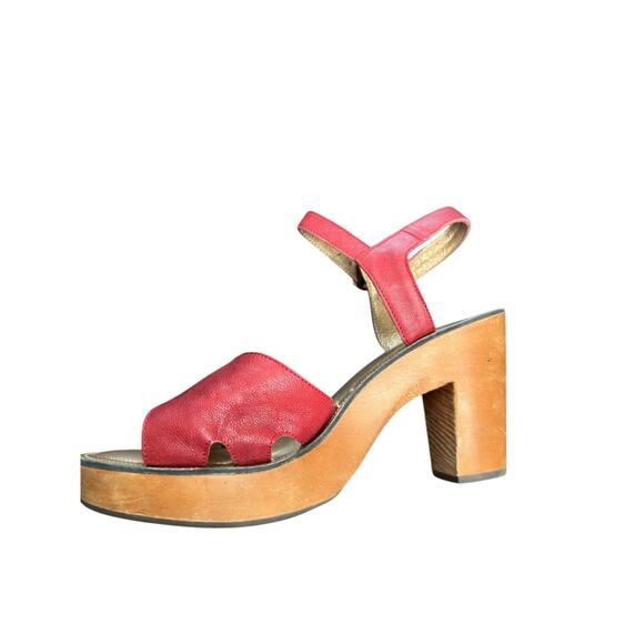Jeffrey Campbell Red Leather Buckle Closure Block Heel Open Toe Sandals Size 9 - Picture 2 of 11